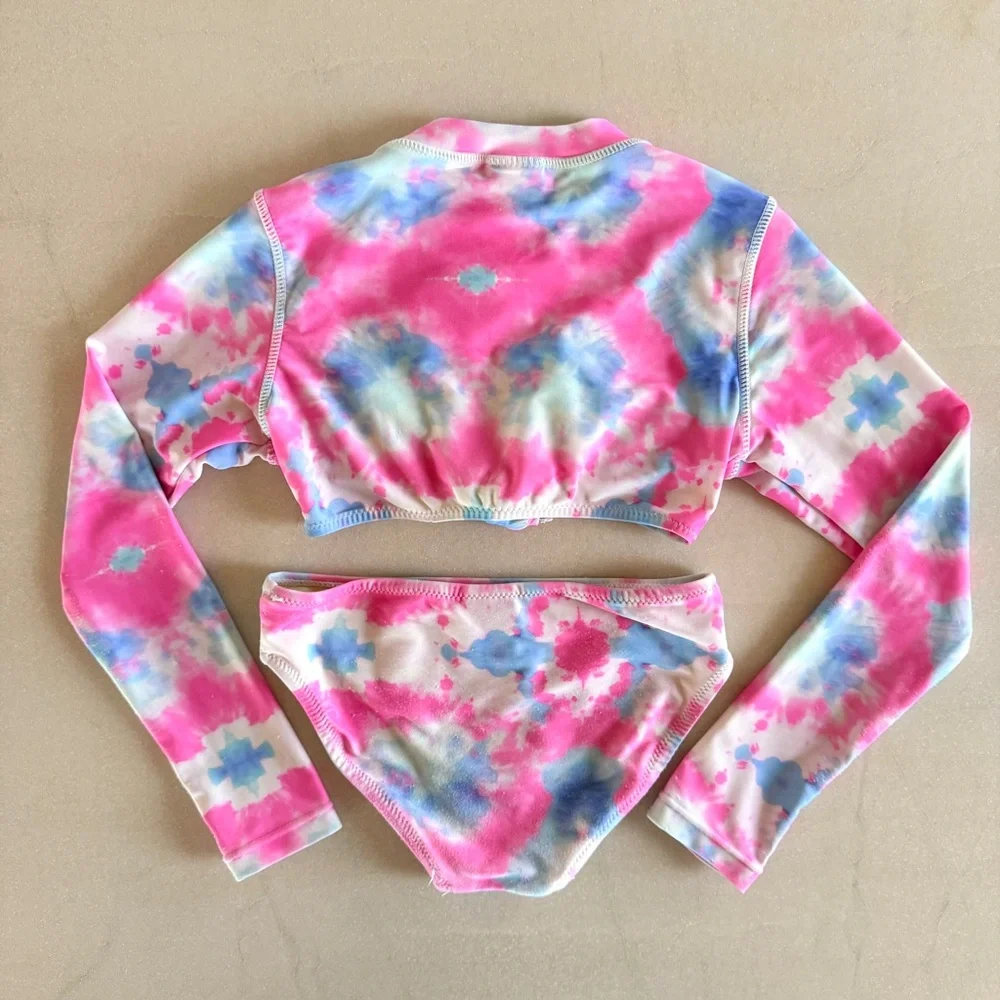 Shade Critters Girls Cropped Cotton Candy 2pc Rashguard Bikini Set – Size 7
